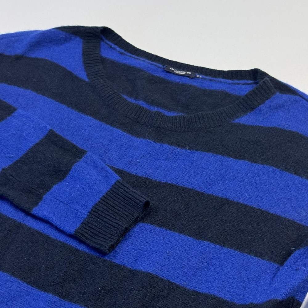 Magaschoni Sweater Womens Medium Blue Striped 100% Cashmere Pullover Crewneck